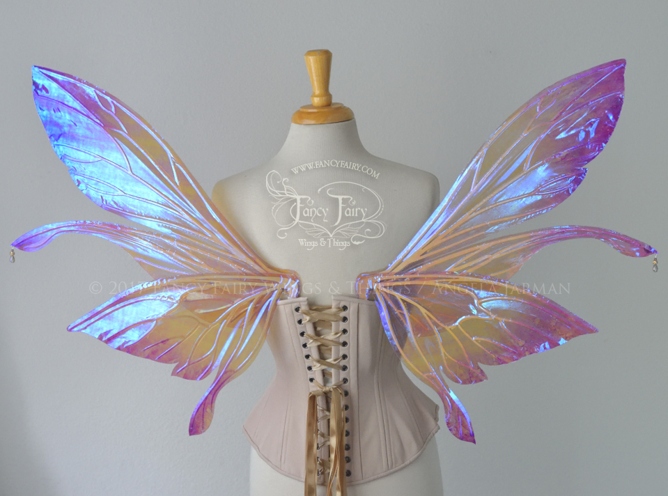 Salome "Sugar Plum Fairy" Painted Iridescent Fairy Wings with Flocking & Crystals