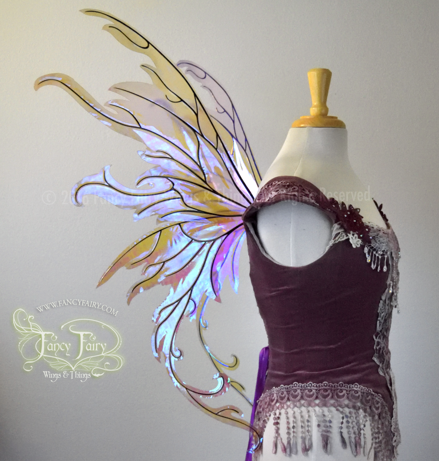 Amy Brown Inspired Iridescent Fairy Wings in Painted Grey on Lilac Film with Black veins