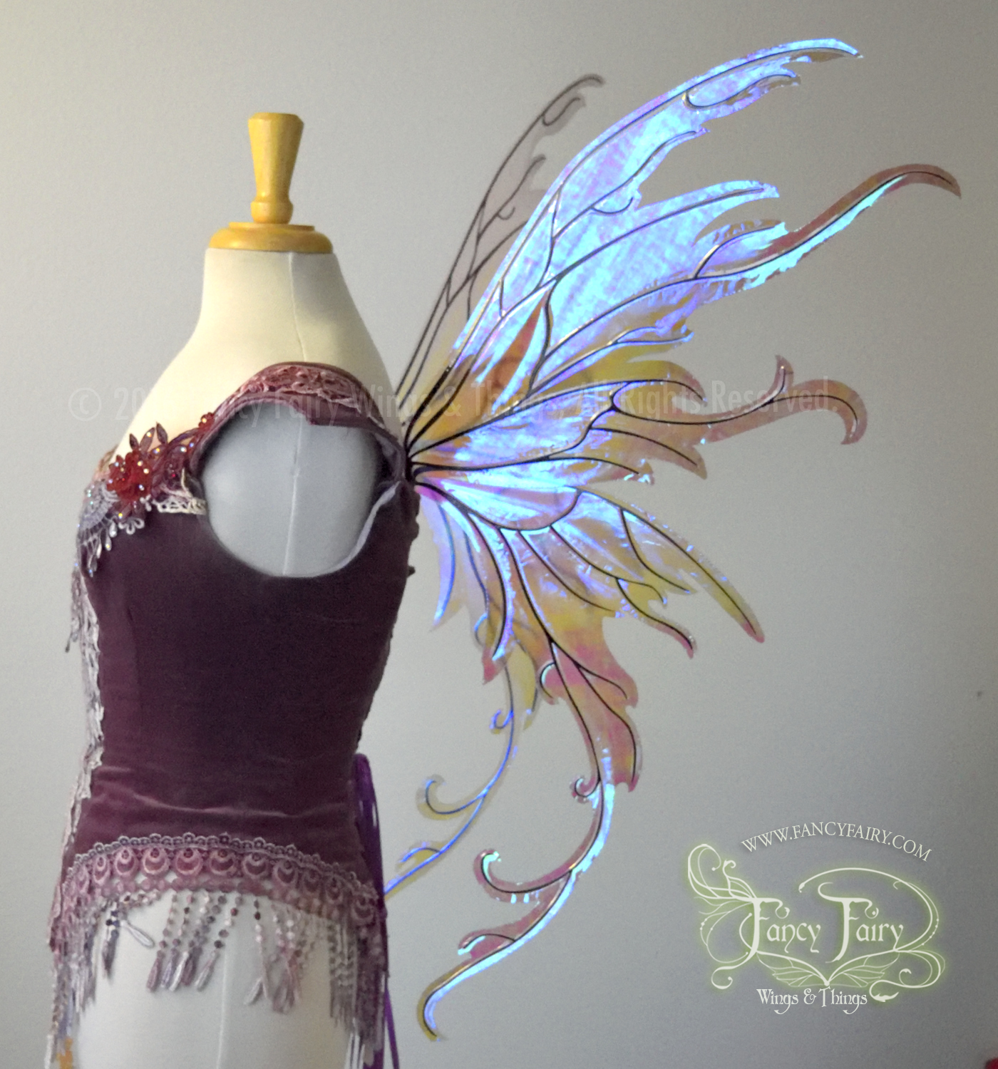 Amy Brown Inspired Iridescent Fairy Wings in Painted Grey on Lilac Film with Black veins