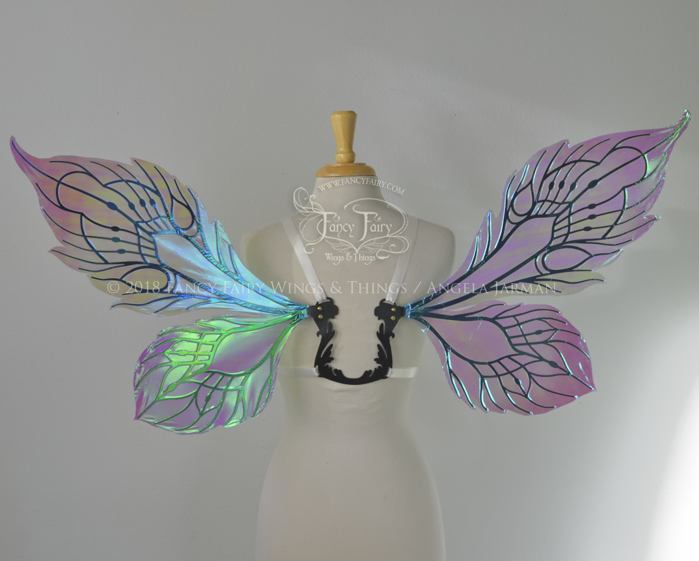 Sintra Iridescent Convertible Fairy Wings Painted Aquamarine and Plum with Black veins