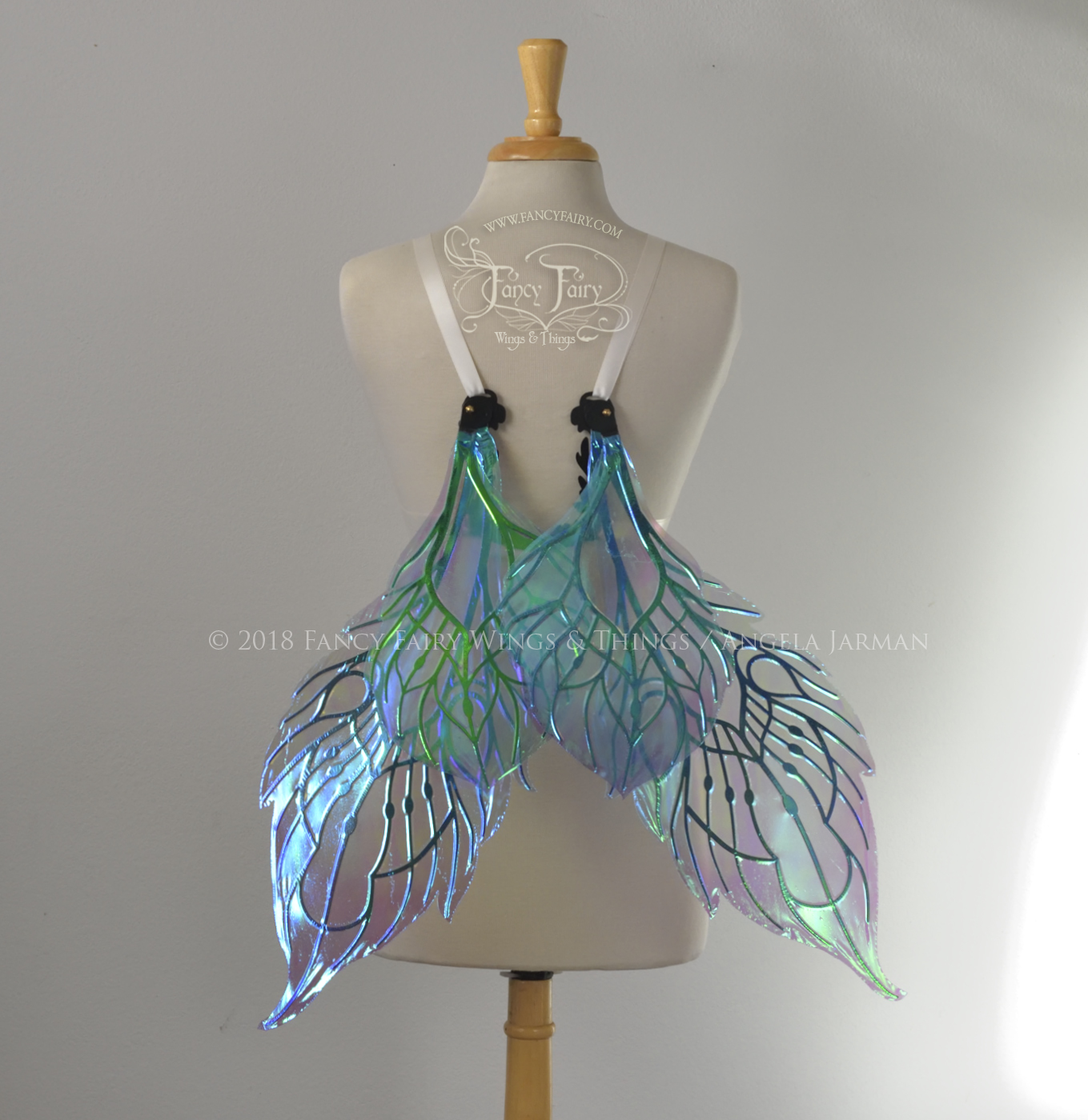 Sintra Iridescent Convertible Fairy Wings Painted Aquamarine and Plum with Black veins