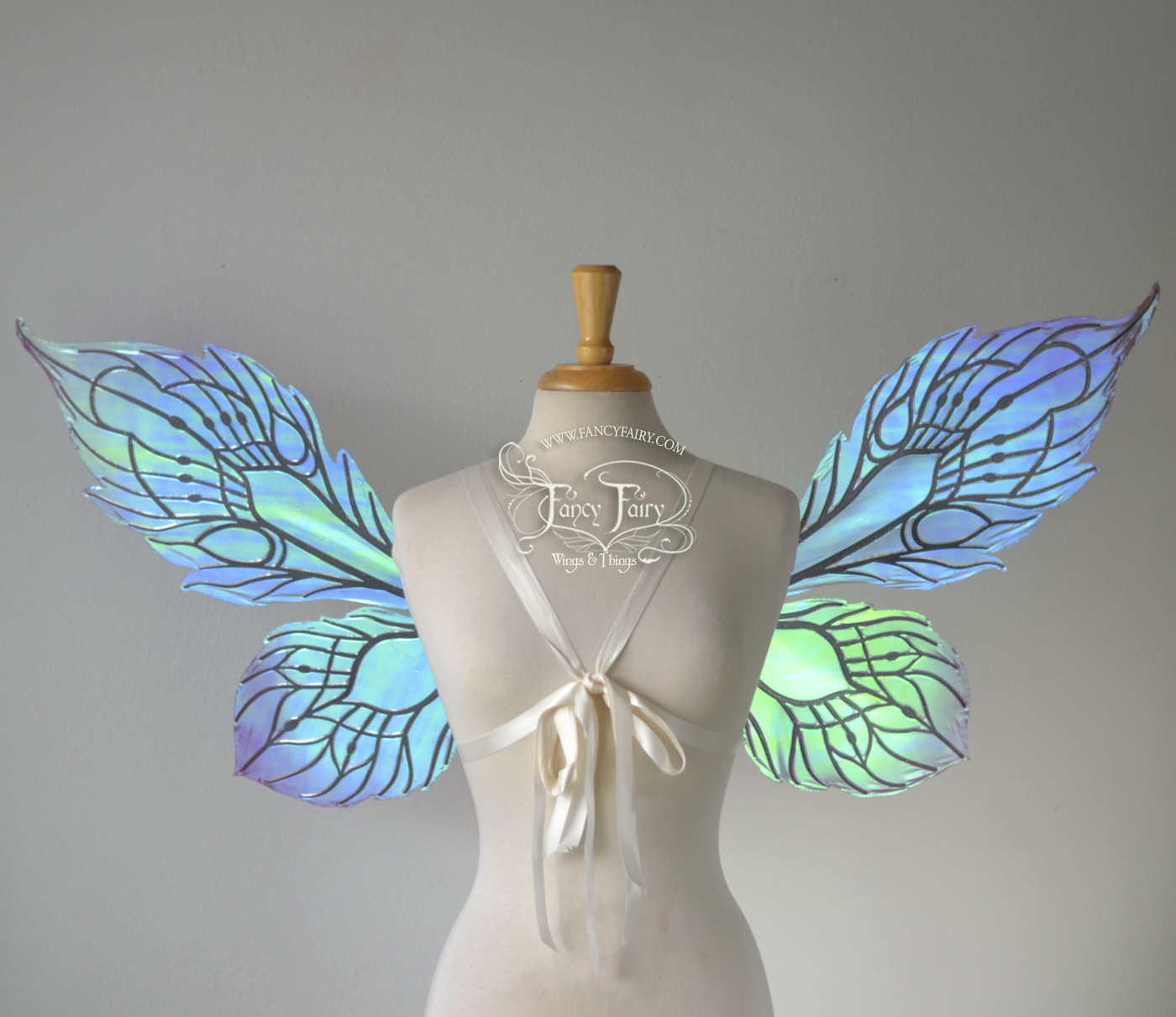 Sintra Iridescent Convertible Fairy Wings Painted Aquamarine and Plum with Black veins
