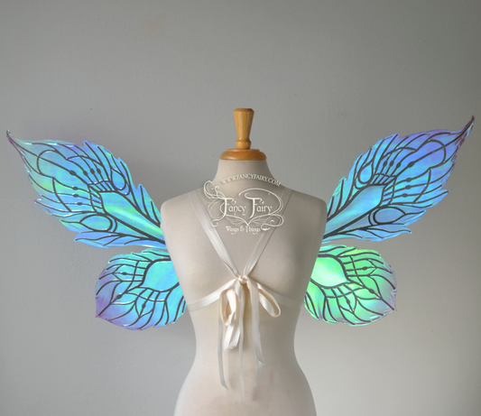 Sintra Iridescent Convertible Fairy Wings Painted Aquamarine and Plum with Black veins
