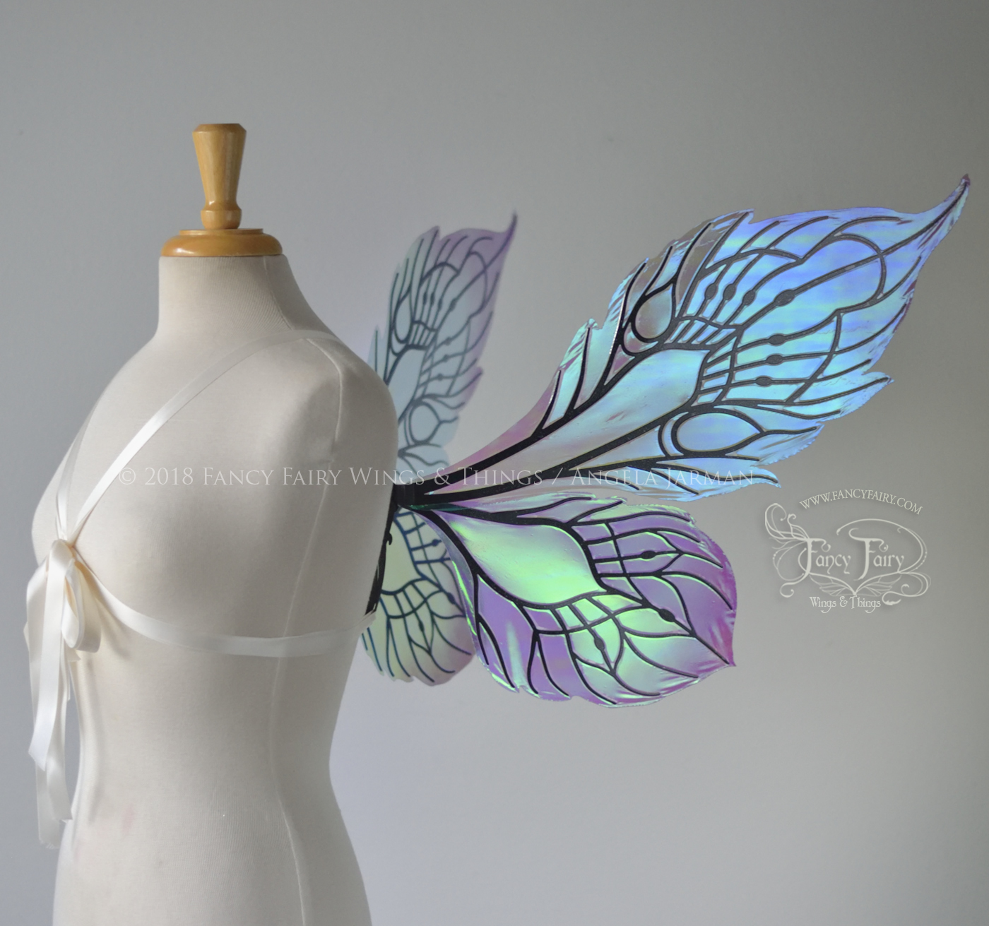 Sintra Iridescent Convertible Fairy Wings Painted Aquamarine and Plum with Black veins