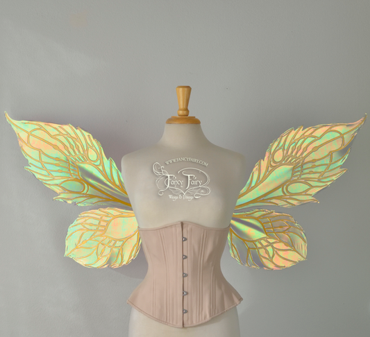 Sintra Iridescent Convertible Fairy Wings in Patina Green with Gold veins