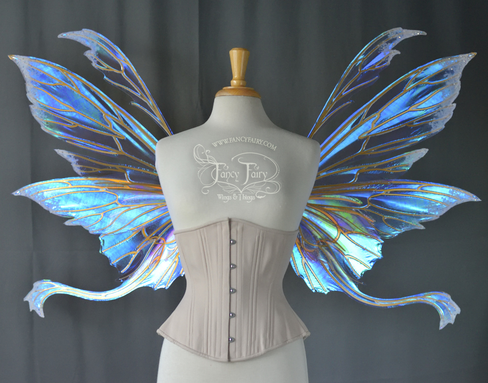Aynia / Guinevere "Sugar Plum Fairy Queen" Iridescent Fairy Wings with Gold Veins, Flocking and Swarovski Crystals