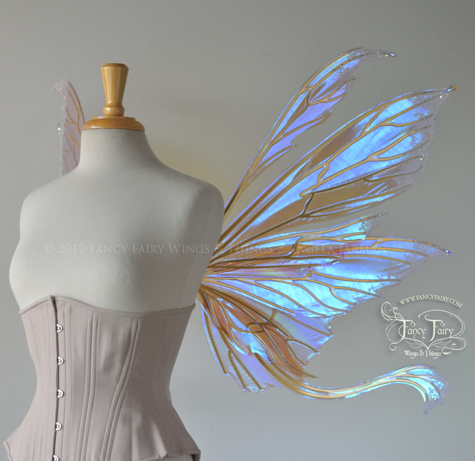 Aynia / Guinevere "Sugar Plum Fairy Queen" Iridescent Fairy Wings with Gold Veins, Flocking and Swarovski Crystals