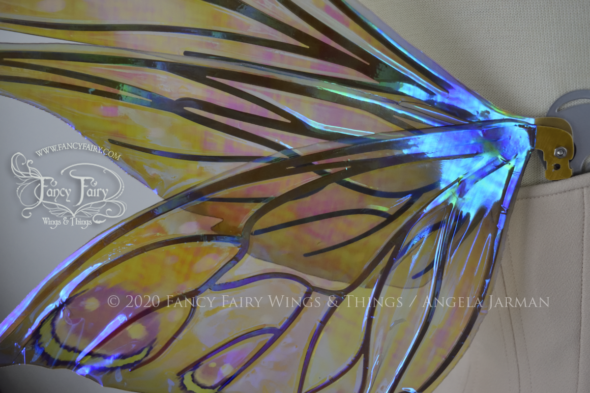 Salome Painted Iridescent Fairy Wings in Green & Purple with Gold Veins *Previously worn