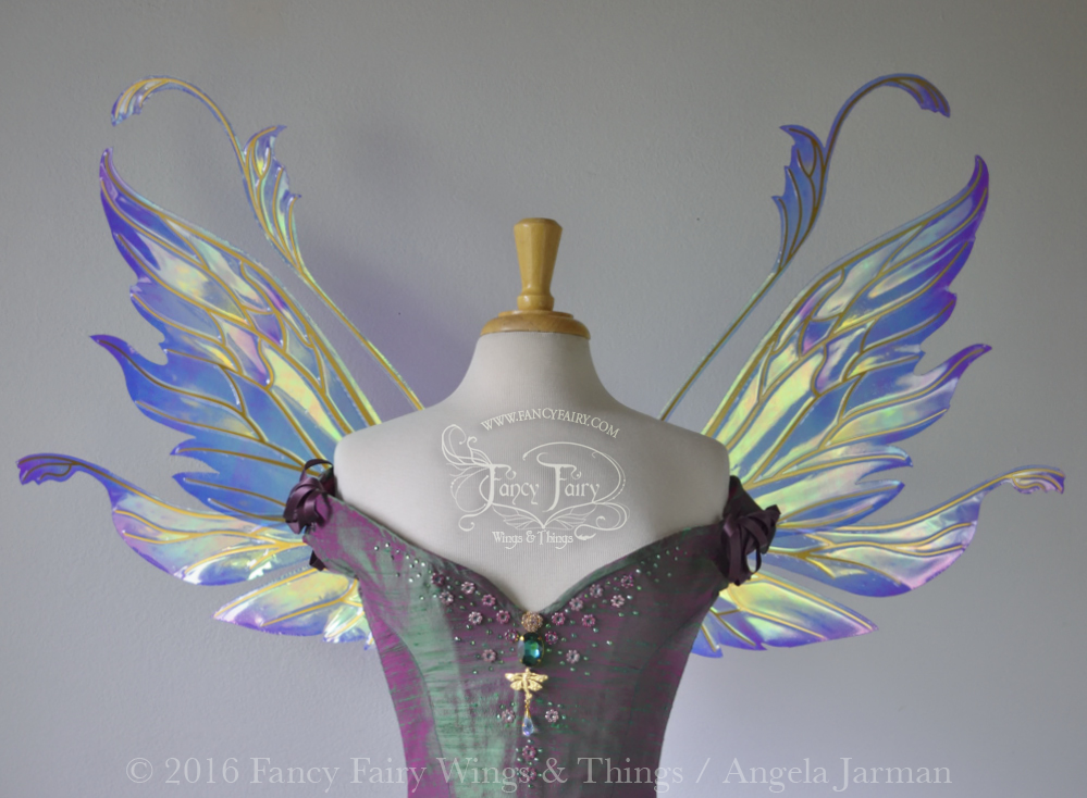 Vivienne Painted Iridescent Fairy Wings in Blues & Purple with Gold Veining
