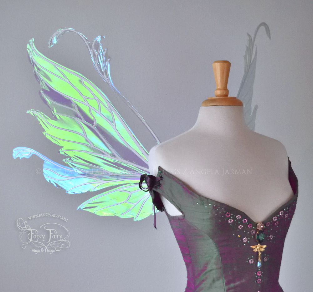 Vivienne Iridescent Fairy Wings in Aquamarine with Pearl Veining
