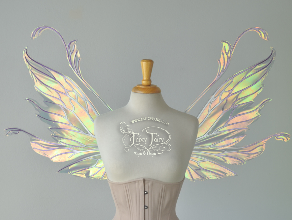 Vivienne Iridescent Fairy Wings in Patina Green with Chrome and Plum Veining