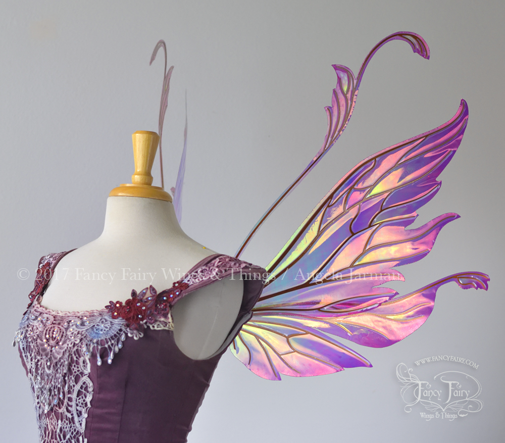 Vivienne Painted Iridescent Fairy Wings in Pink, Yellow and Green with Copper Veining