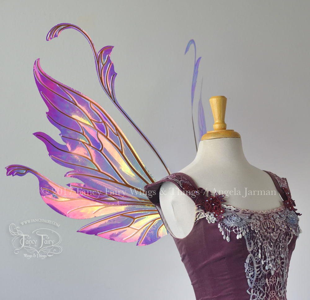 Vivienne Painted Iridescent Fairy Wings in Pink, Yellow and Green with Copper Veining