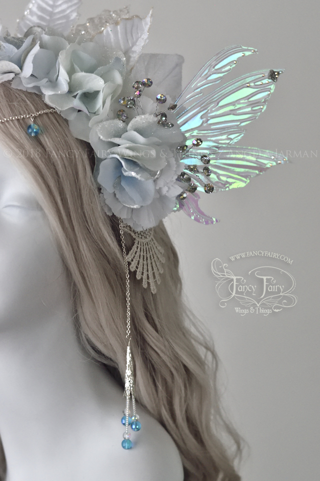White & Blue Winter Nymph Fairy Headdress