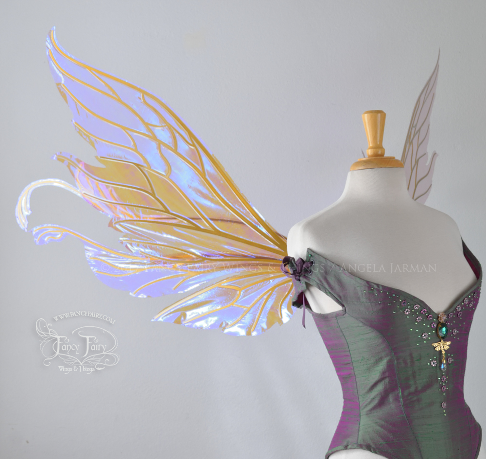 Extra Large / Giant Vivienne Iridescent Fairy Wings in Lilac with Gold Veins
