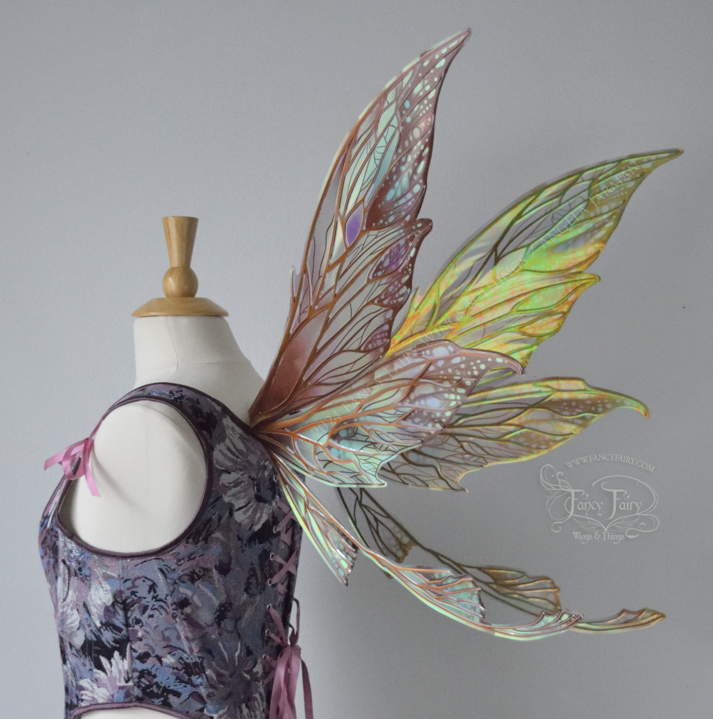 Colette 'Earth Tone' Painted Convertible Iridescent "Pix" Fairy Wings with Copper Veins