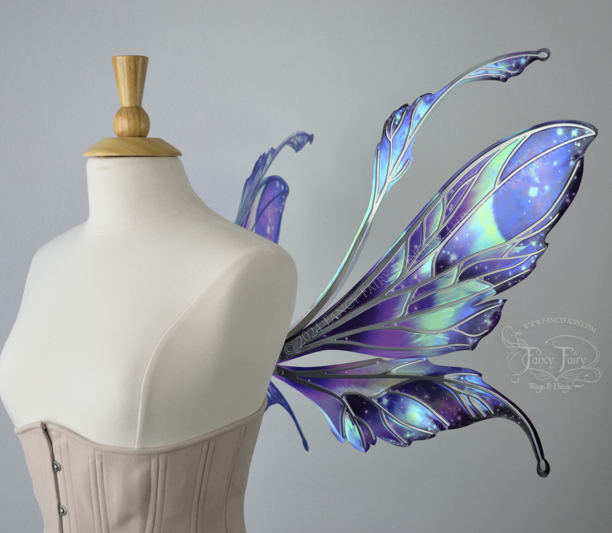 Ready to Ship Datura 'Galactic Aurora' Painted Iridescent Convertible Fairy Wings with silver Veins