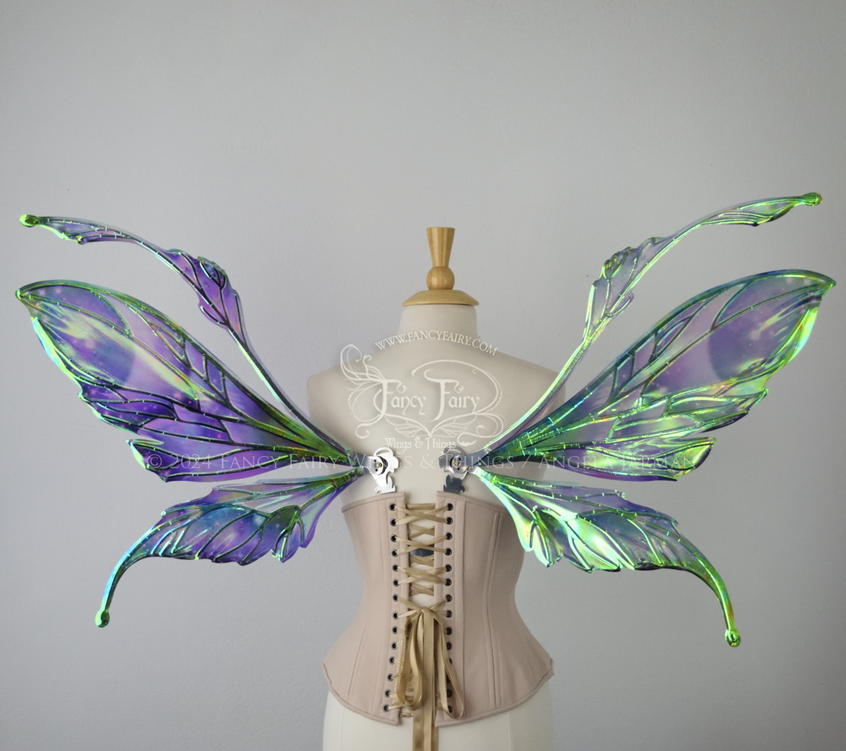 Ready to Ship Datura 'Galactic Aurora' Painted Iridescent Convertible Fairy Wings with silver Veins