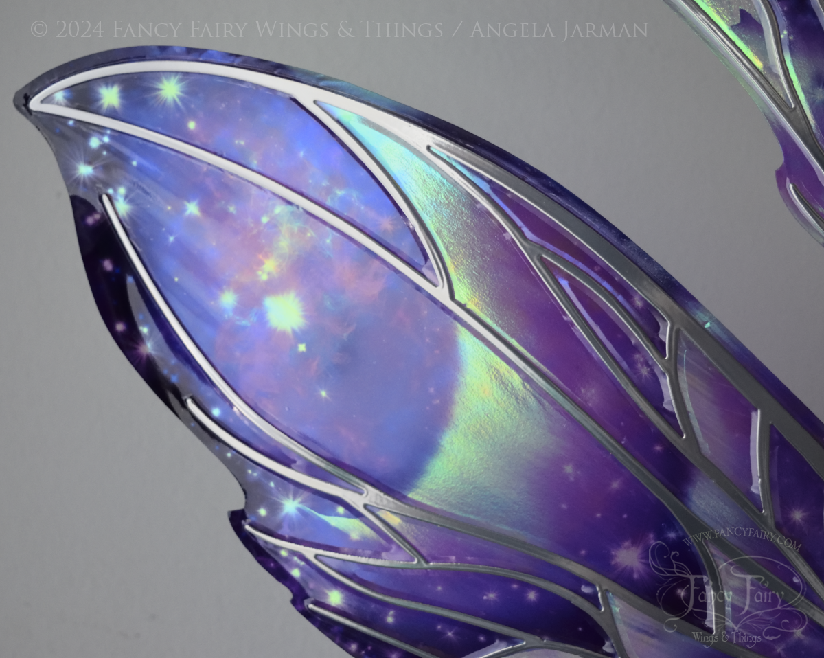 Ready to Ship Datura 'Galactic Aurora' Painted Iridescent Convertible Fairy Wings with silver Veins