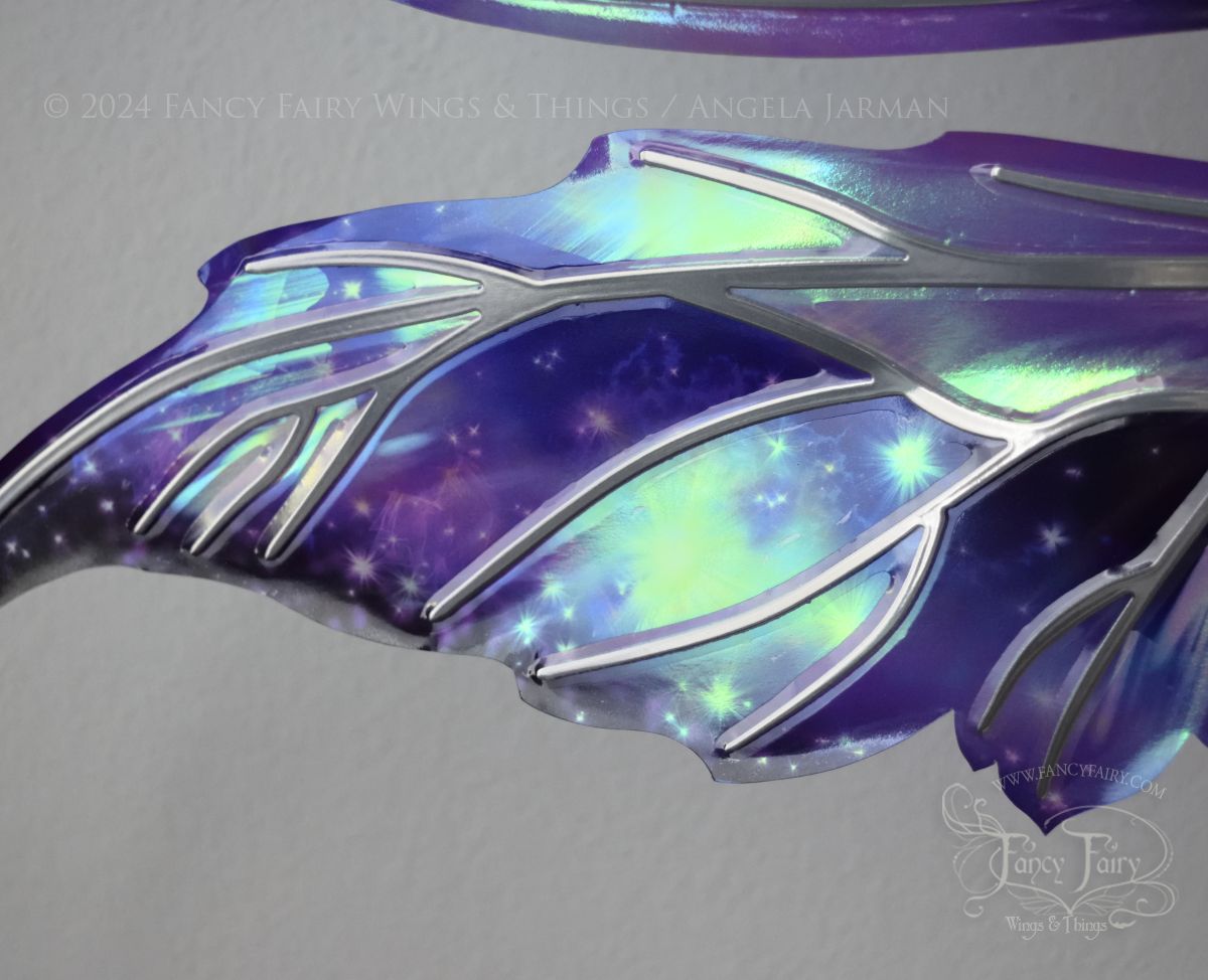 Ready to Ship Datura 'Galactic Aurora' Painted Iridescent Convertible Fairy Wings with silver Veins