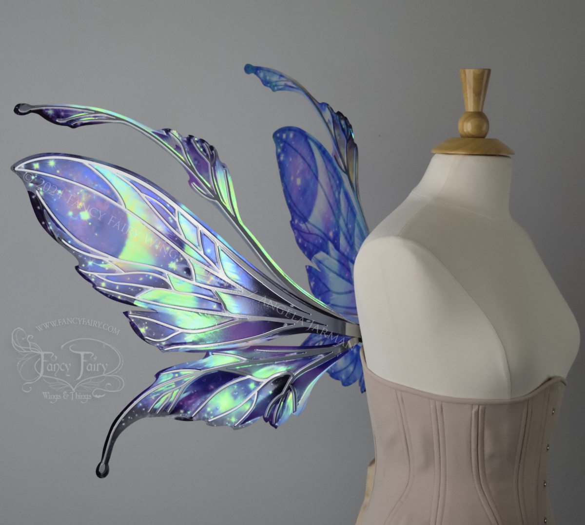 Ready to Ship Datura 'Galactic Aurora' Painted Iridescent Convertible Fairy Wings with silver Veins