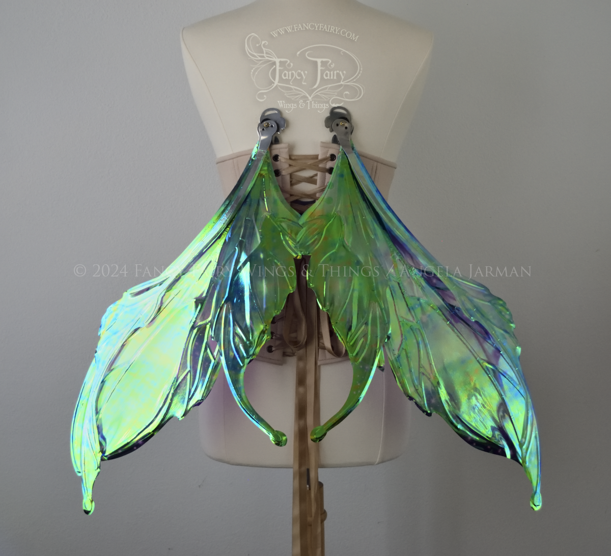 Ready to Ship Datura 'Galactic Aurora' Painted Iridescent Convertible Fairy Wings with silver Veins