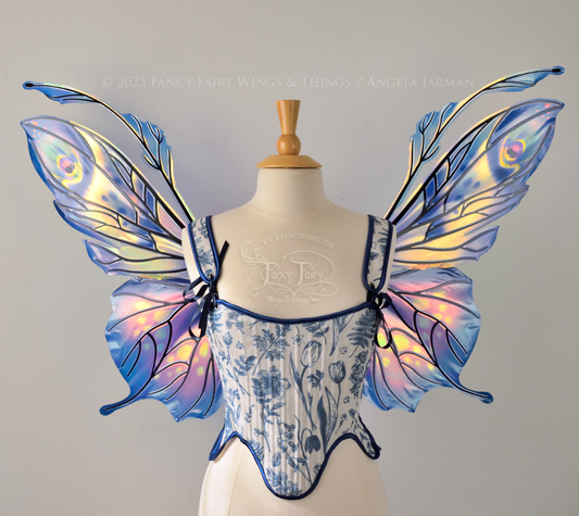 Ready to Ship Datura / Pansy 'Bluebell' Painted Iridescent Convertible Fairy Wings with Black Veins
