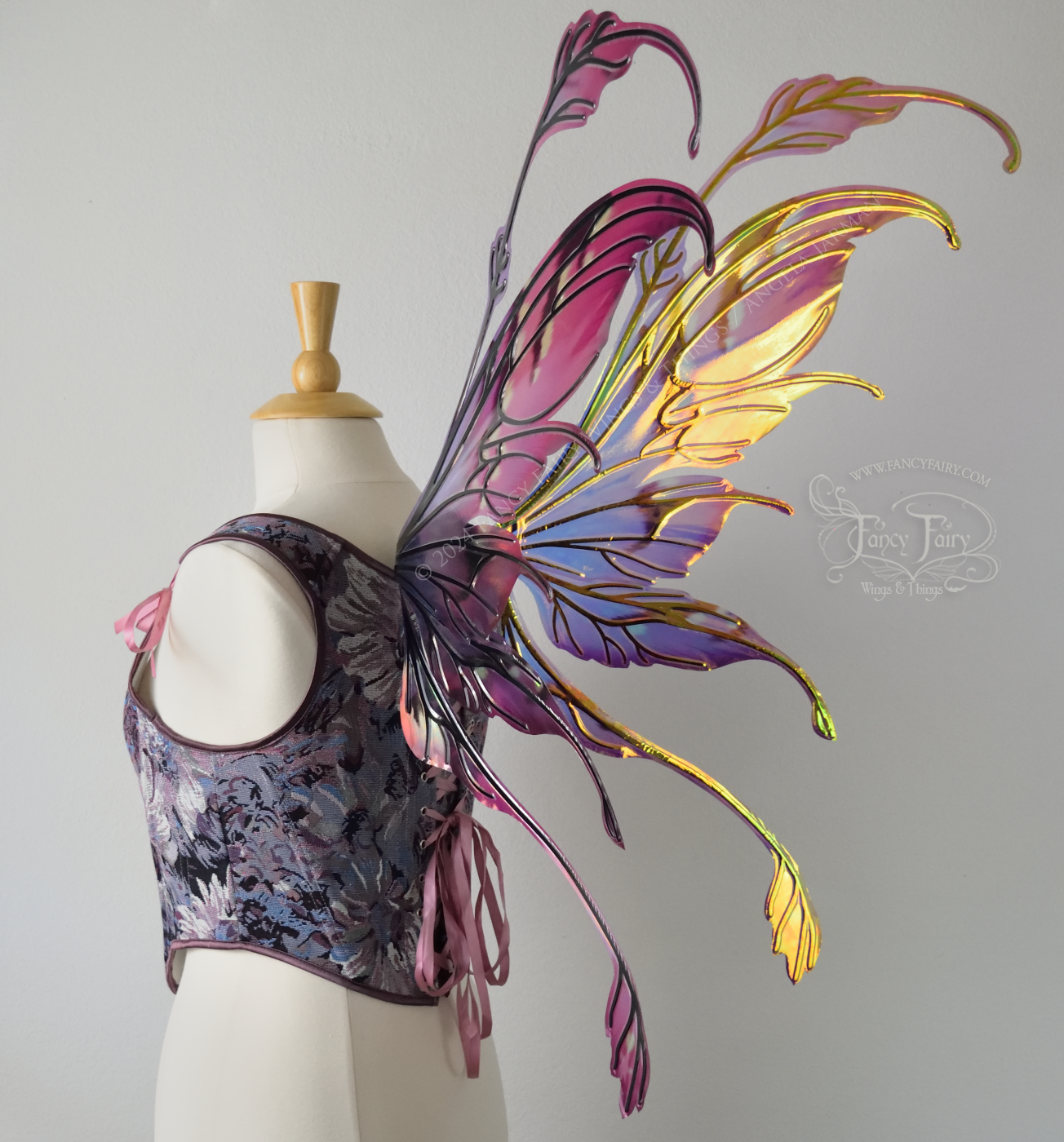 Ready to Ship Fauna Iridescent Convertible Fairy Wings in 'Moth Berry' with Black veins