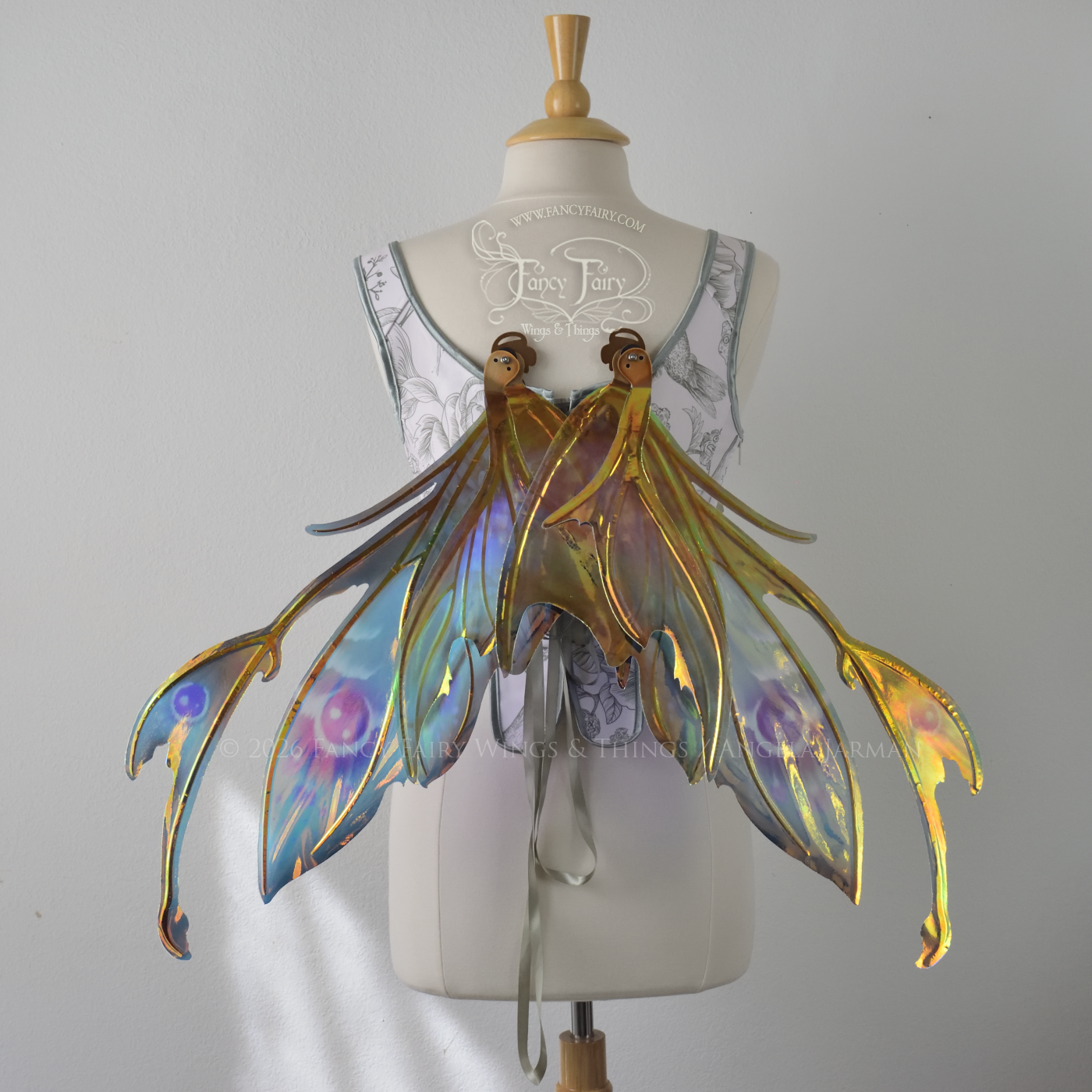 Ready to Ship Kira Iridescent Convertible Painted Fairy Wings in "Lotus" with Copper Veins