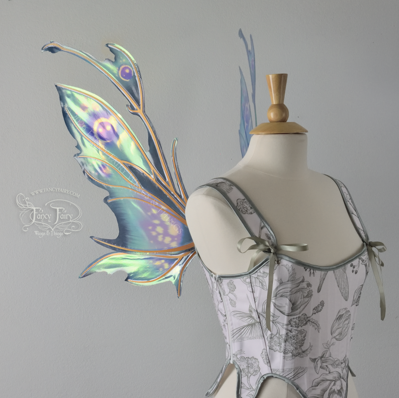 Ready to Ship Kira Iridescent Convertible Painted Fairy Wings in "Lotus" with Copper Veins