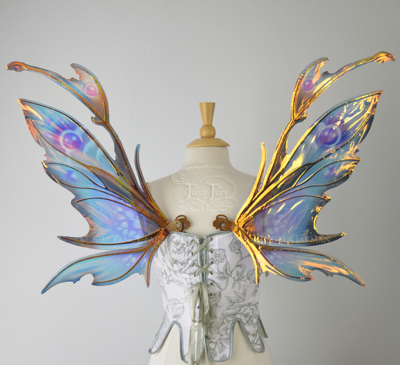 Ready to Ship Kira Iridescent Convertible Painted Fairy Wings in "Lotus" with Copper Veins