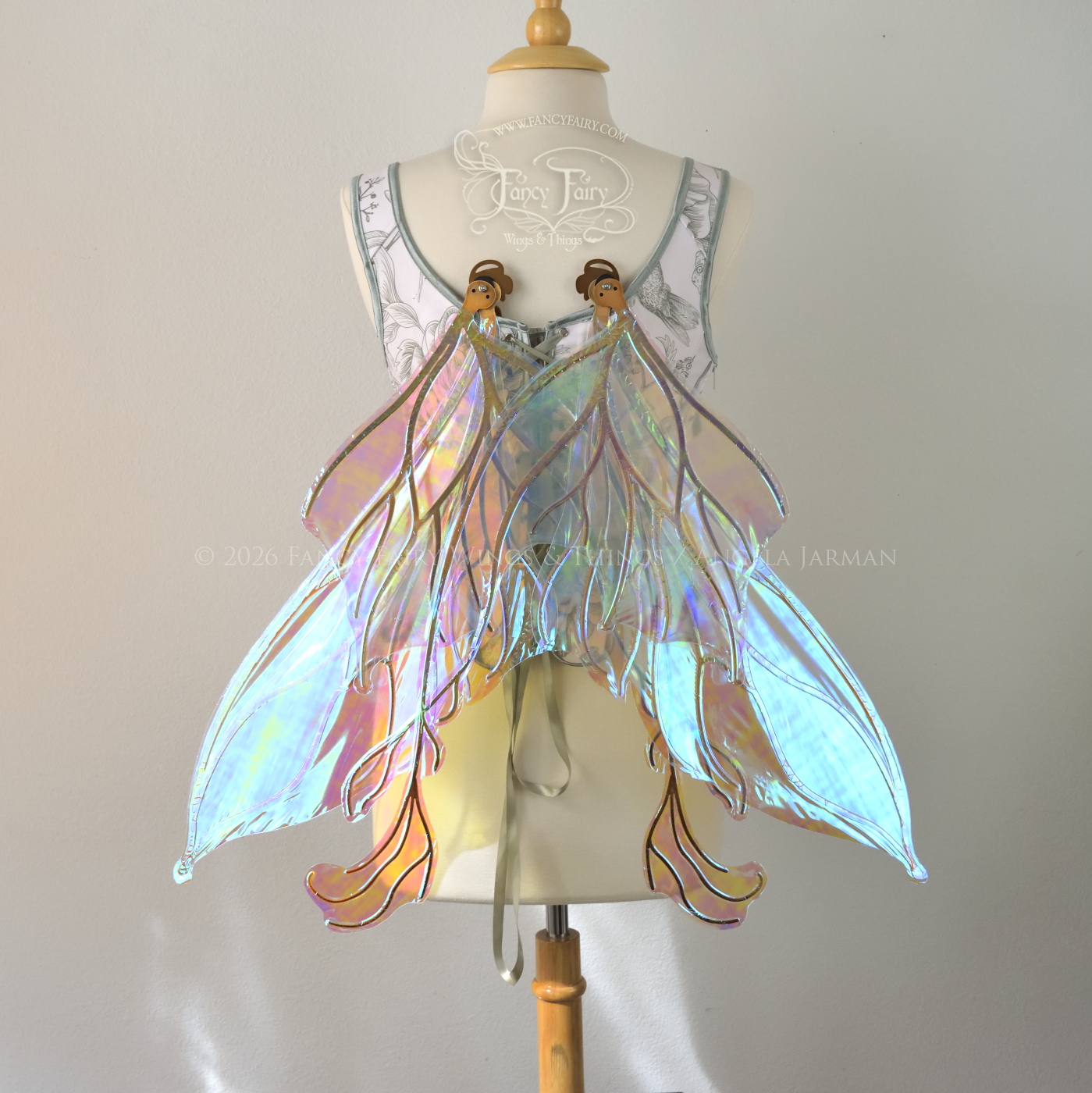 Ready to Ship LARGE Lyra Iridescent Convertible Fairy Wings in Opal with Copper Veins