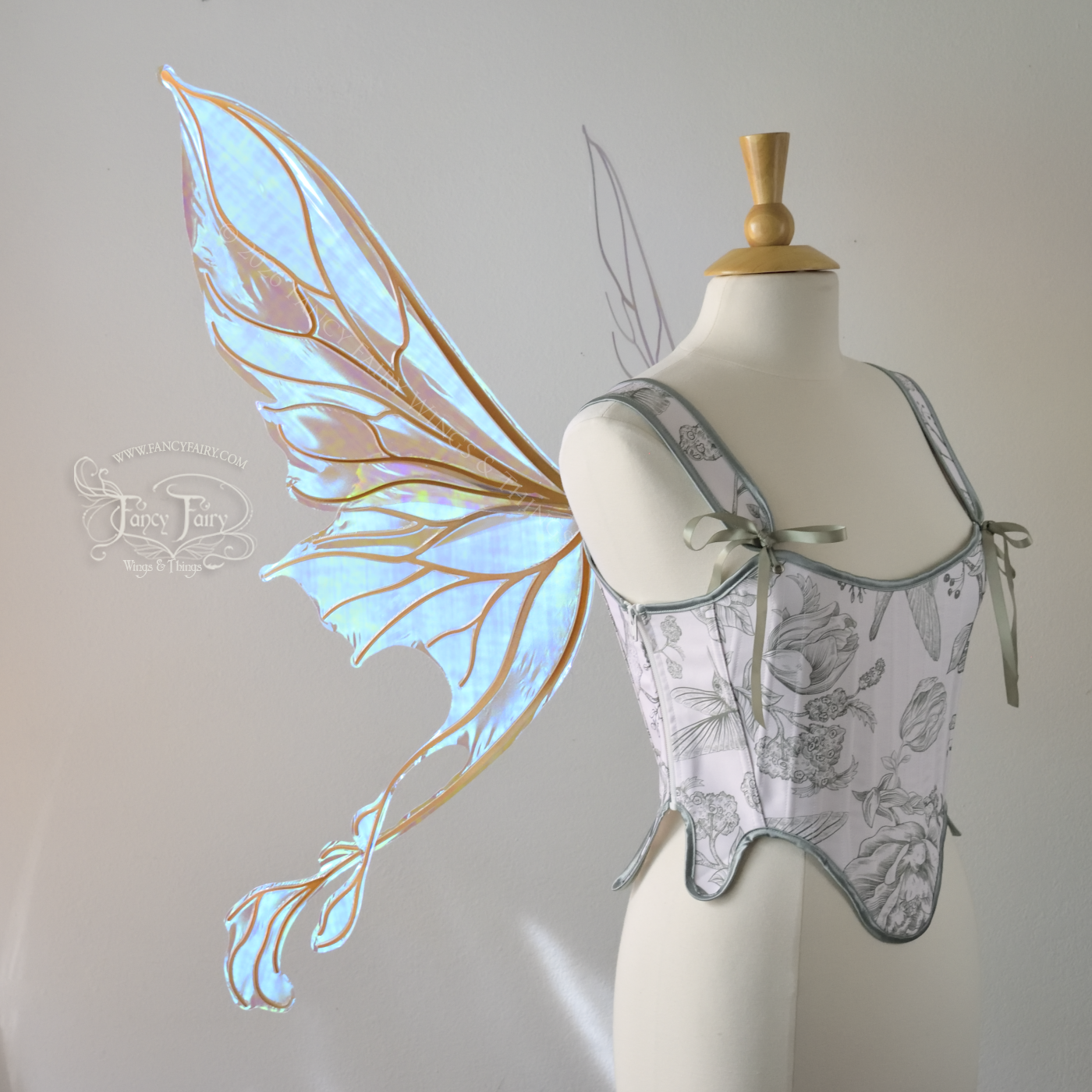 Ready to Ship LARGE Lyra Iridescent Convertible Fairy Wings in Opal with Copper Veins