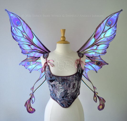 Ready to Ship LARGE Lyra Iridescent Convertible Fairy Wings in Plum Peacock with Black Veins