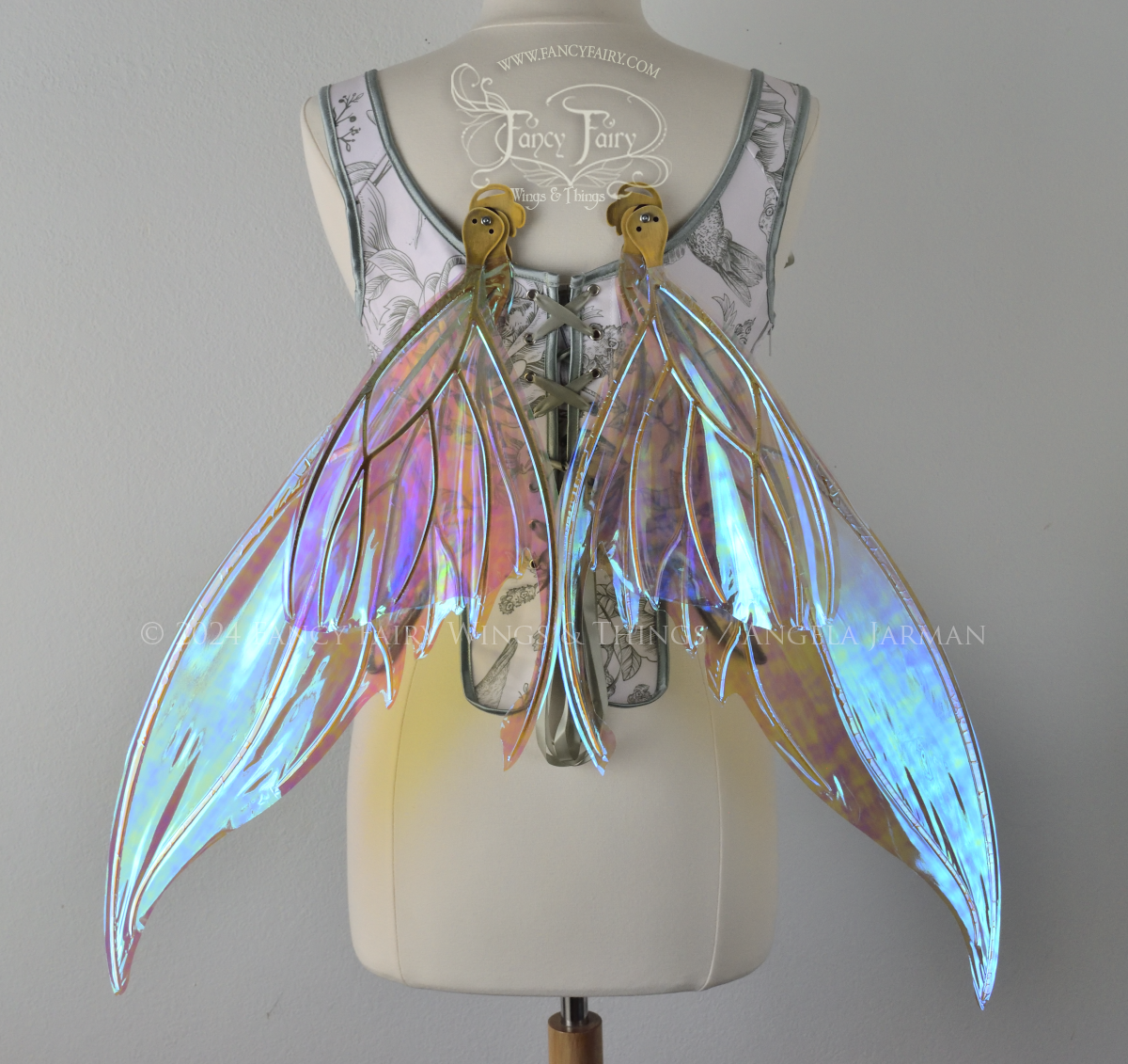 Ready to Ship Titania Iridescent Convertible Fairy Wings in Clear Opal with gold veins