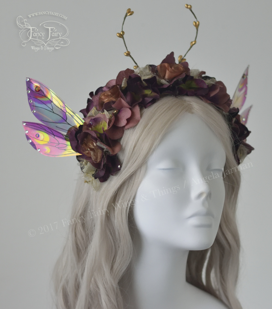 Antique Rose Flower Fairy Headdress with Ellette wings