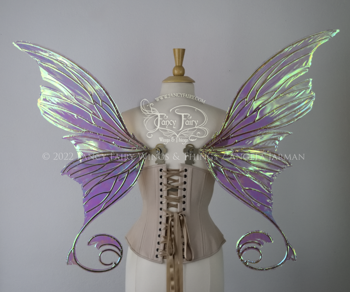 Aphrodite Convertible Iridescent Fairy Wings in Aurora with Gold Veins