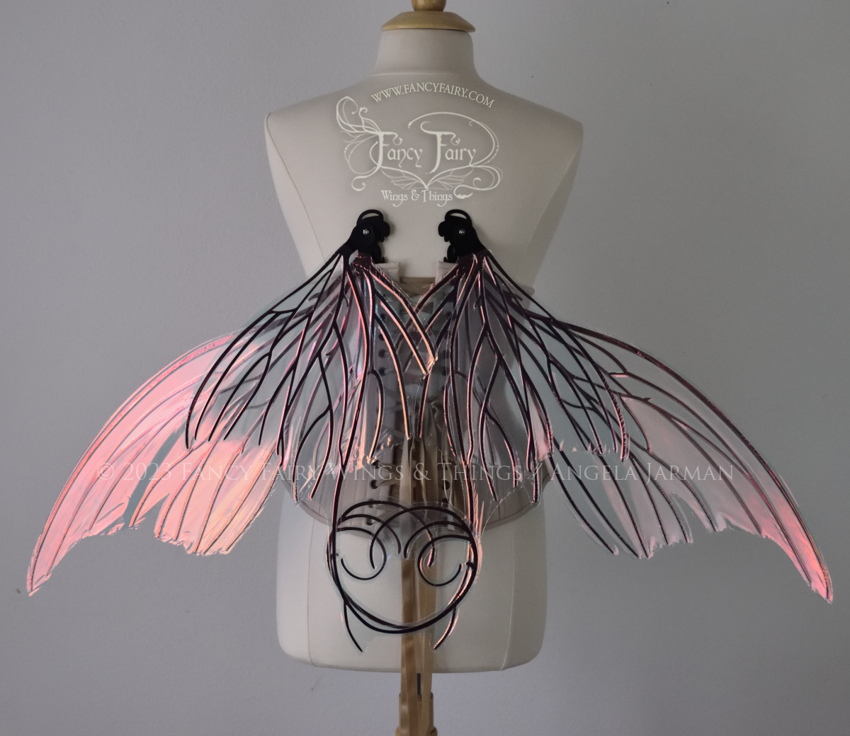 Aphrodite Convertible Iridescent Fairy Wings in Blush with Black Veins, Ready to Ship
