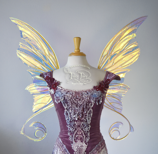 Aphrodite Iridescent Fairy Wings in Clear Diamond Fire with Gold Veins