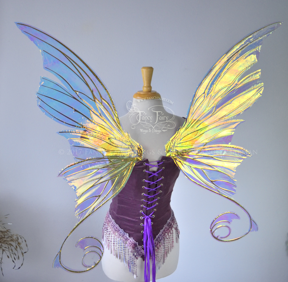 Aphrodite Iridescent Fairy Wings in Clear Diamond Fire with Gold Veins