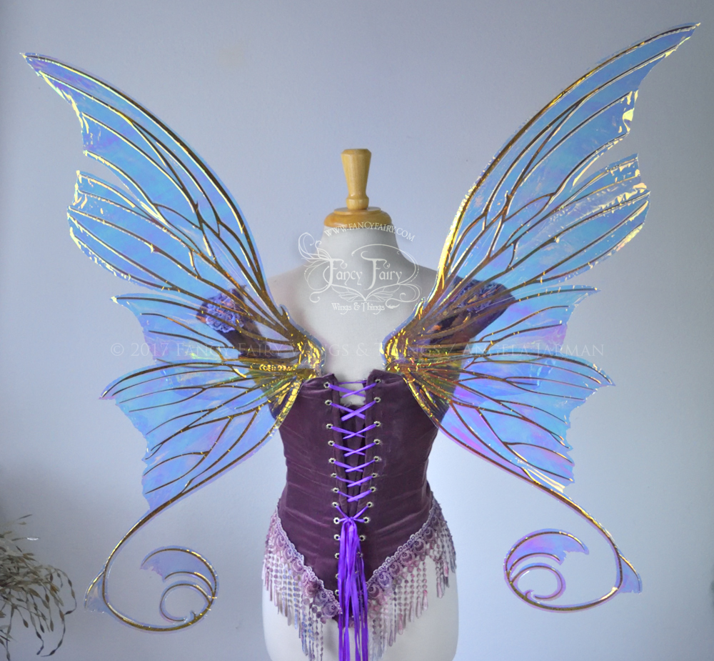 Aphrodite Iridescent Fairy Wings in Clear Diamond Fire with Gold Veins