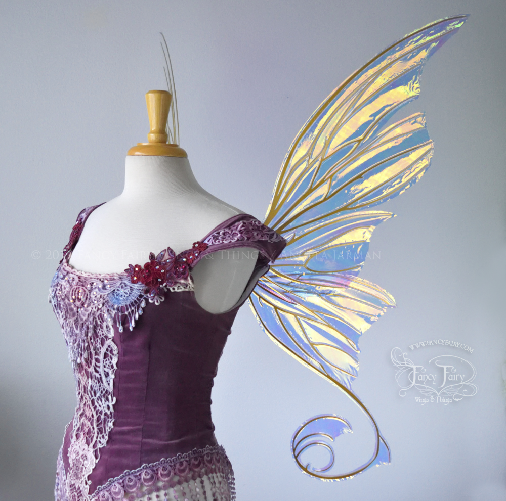 Aphrodite Iridescent Fairy Wings in Clear Diamond Fire with Gold Veins