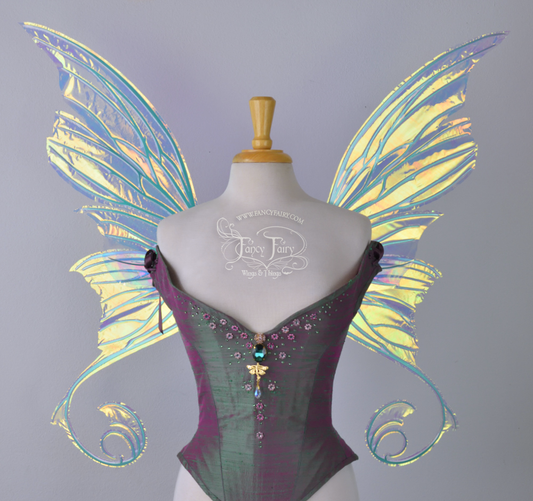 Aphrodite Iridescent Fairy Wings in Clear Diamond Fire with Green Veins