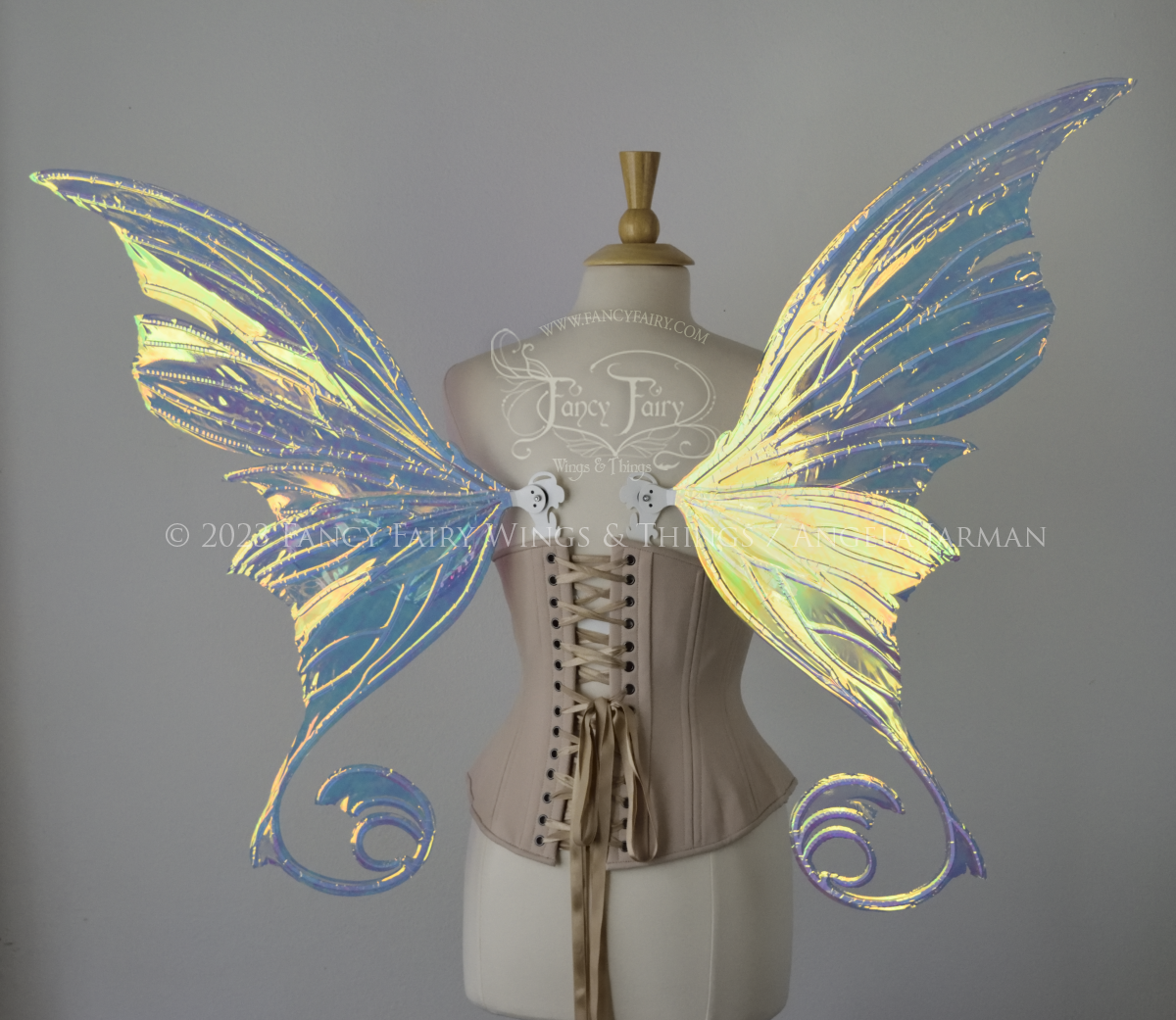 Aphrodite Convertible Iridescent Fairy Wings in Clear Diamond Fire with White Veins