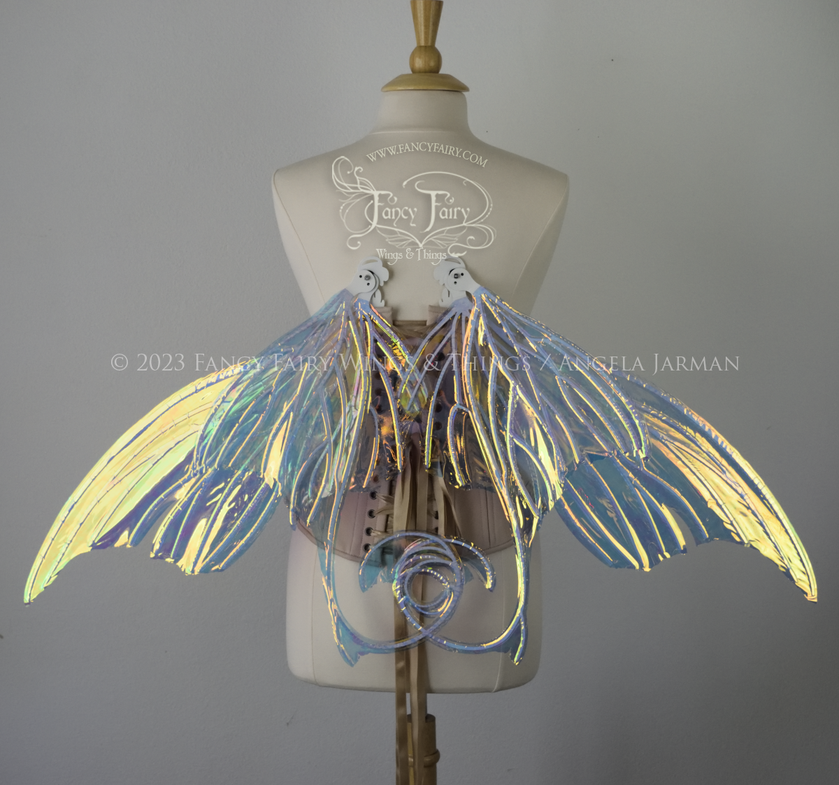 Aphrodite Convertible Iridescent Fairy Wings in Clear Diamond Fire with White Veins