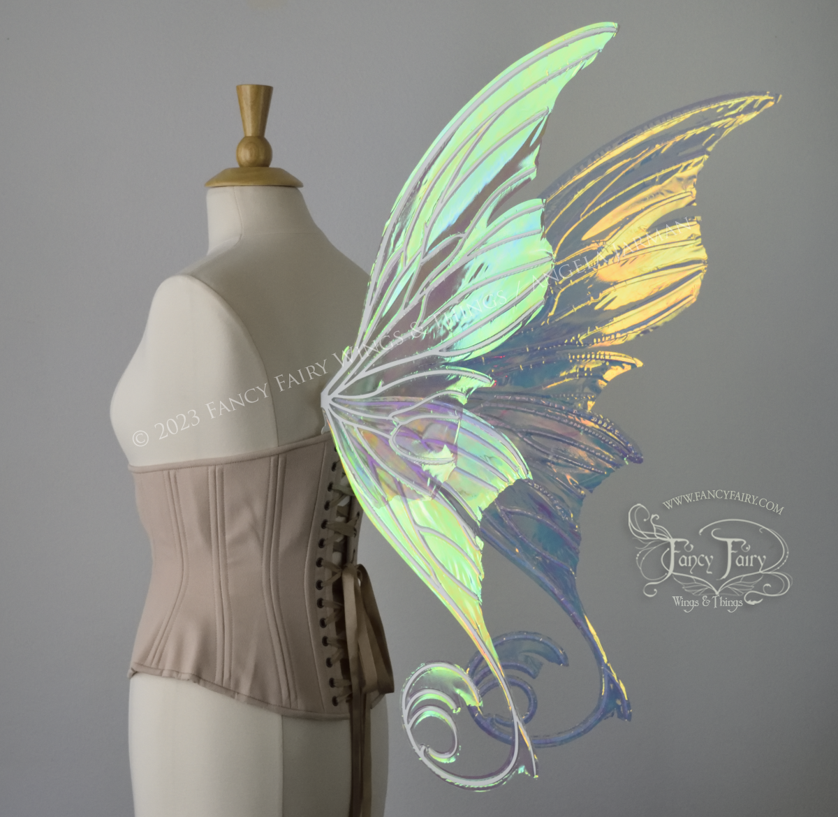 Aphrodite Convertible Iridescent Fairy Wings in Clear Diamond Fire with White Veins