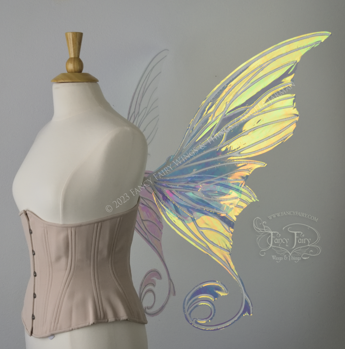 Aphrodite Convertible Iridescent Fairy Wings in Clear Diamond Fire with White Veins