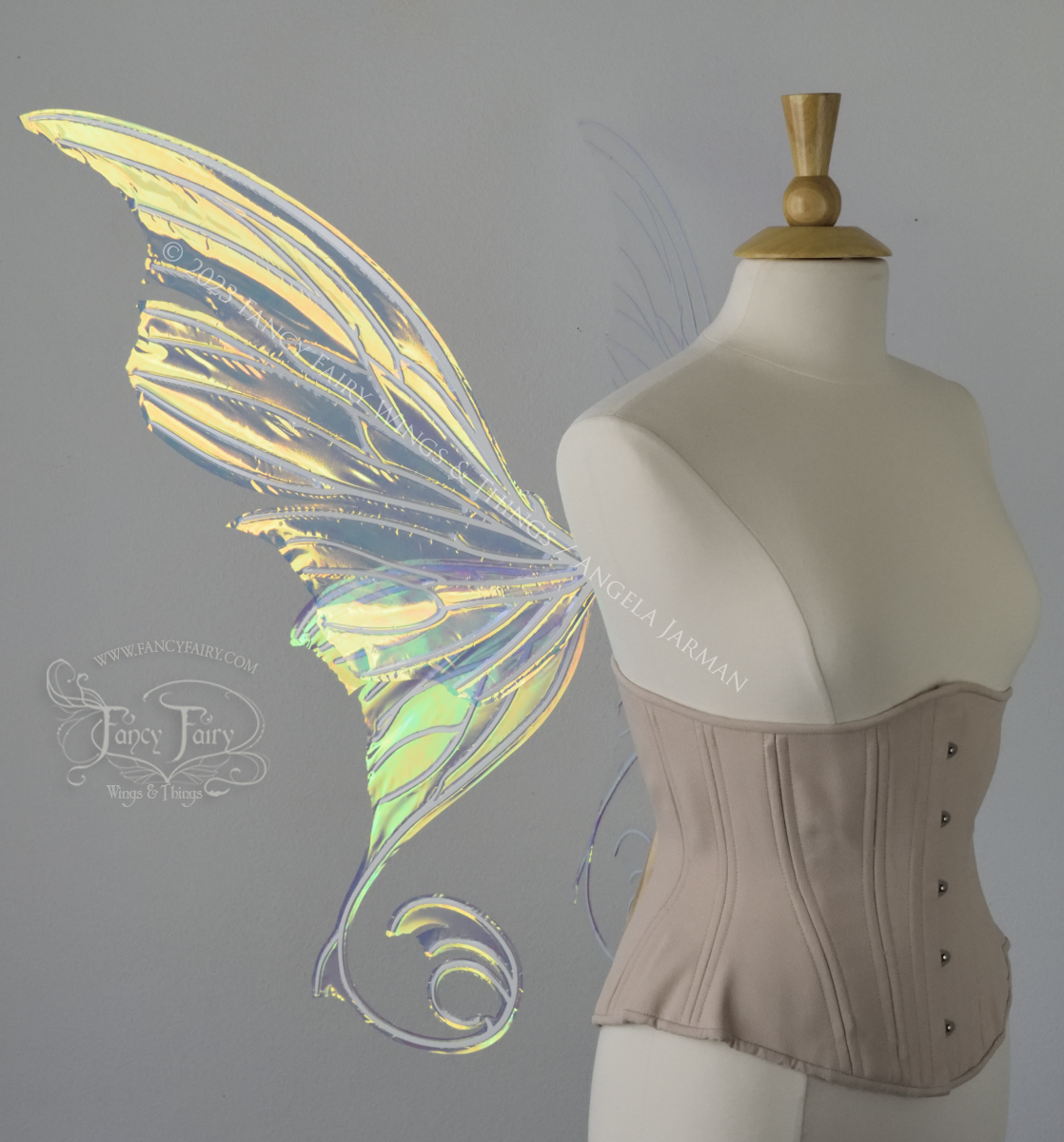 Aphrodite Convertible Iridescent Fairy Wings in Clear Diamond Fire with White Veins