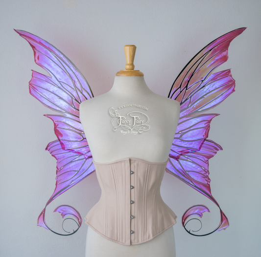 Aphrodite Painted Iridescent Fairy Wings in Ultraviolet Fuchsia with Black Veins
