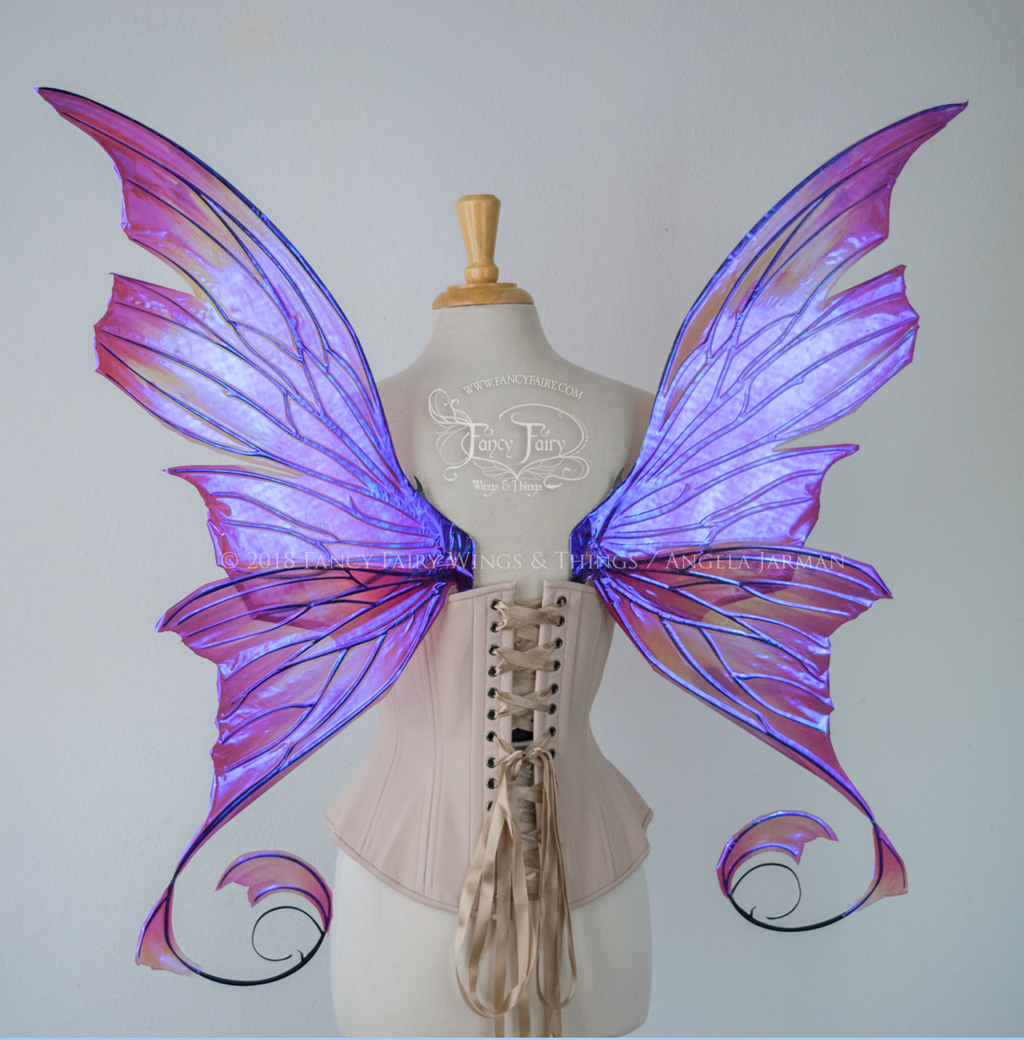 Aphrodite Painted Iridescent Fairy Wings in Ultraviolet Fuchsia with Black Veins